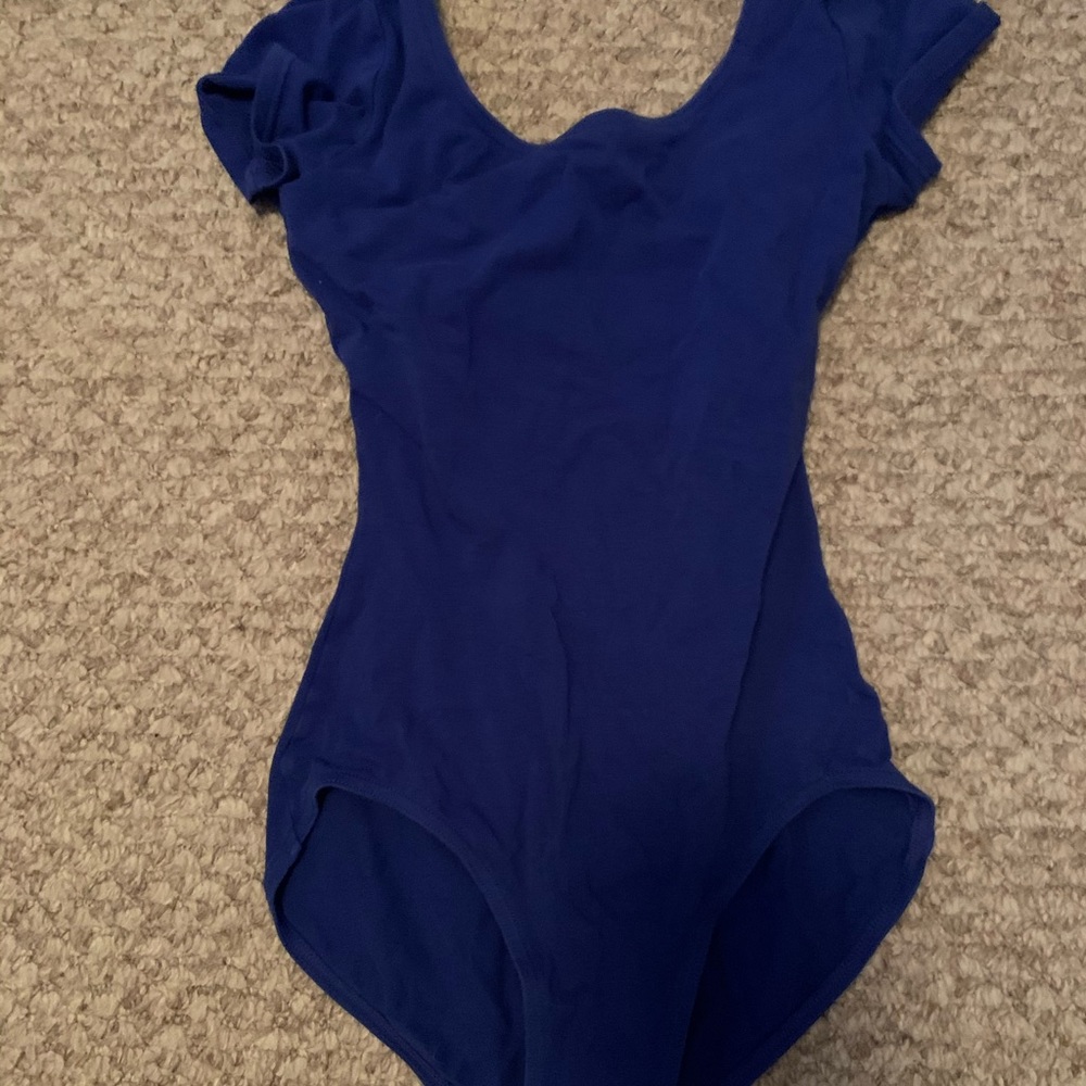 blue cap sleeve leotard